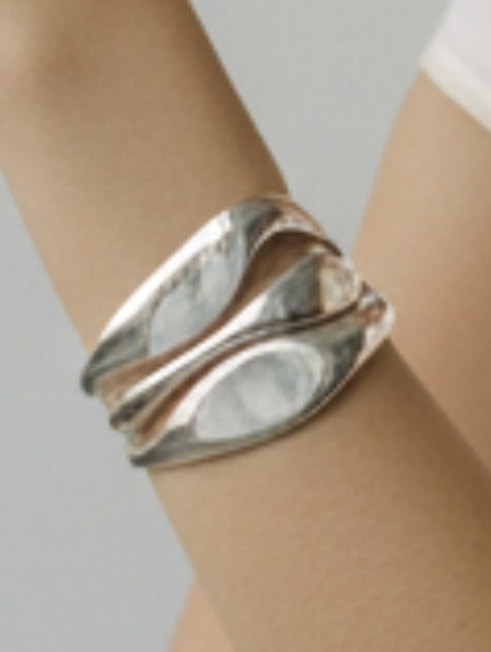 New! Silver Sculptural Wave Cuff Bracelet - Open Back Gold-plated • NWOT (1060)